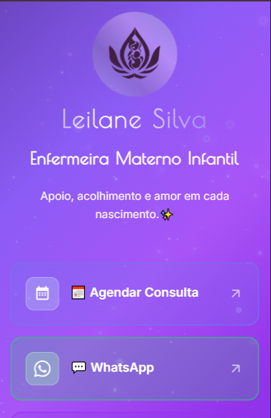 Página de links de Leilane Silva, semelhante ao Linktree.